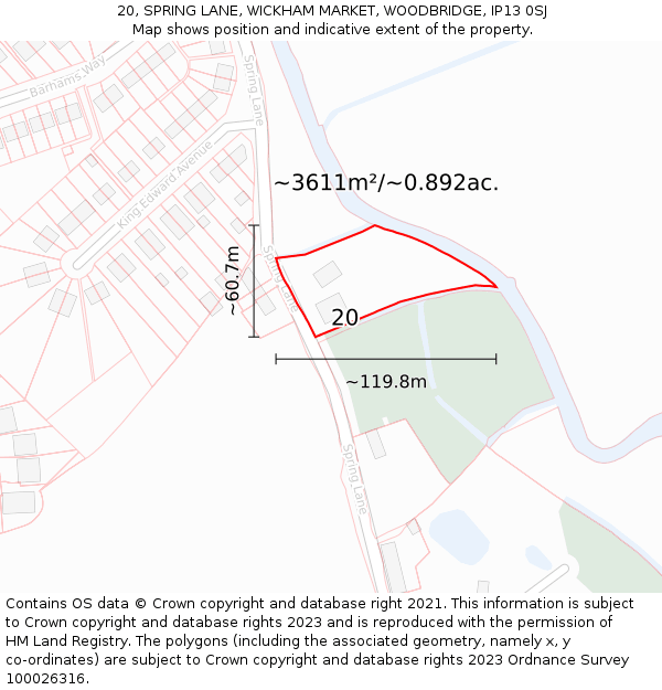 20, SPRING LANE, WICKHAM MARKET, WOODBRIDGE, IP13 0SJ: Plot and title map