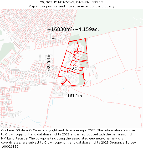 20, SPRING MEADOWS, DARWEN, BB3 3JS: Plot and title map