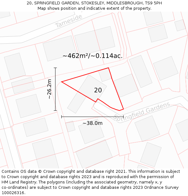 20, SPRINGFIELD GARDEN, STOKESLEY, MIDDLESBROUGH, TS9 5PH: Plot and title map