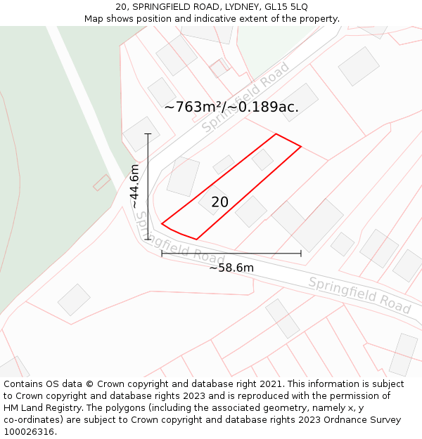 20, SPRINGFIELD ROAD, LYDNEY, GL15 5LQ: Plot and title map