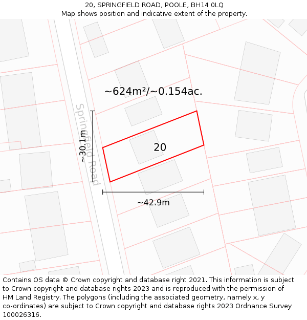 20, SPRINGFIELD ROAD, POOLE, BH14 0LQ: Plot and title map