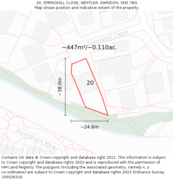 20, SPRINGHILL CLOSE, WESTLEA, SWINDON, SN5 7BG: Plot and title map