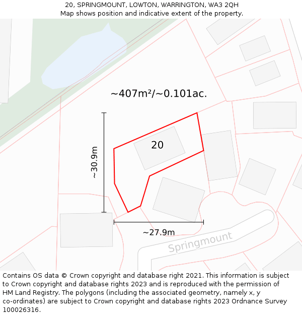 20, SPRINGMOUNT, LOWTON, WARRINGTON, WA3 2QH: Plot and title map