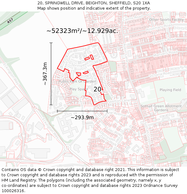 20, SPRINGWELL DRIVE, BEIGHTON, SHEFFIELD, S20 1XA: Plot and title map