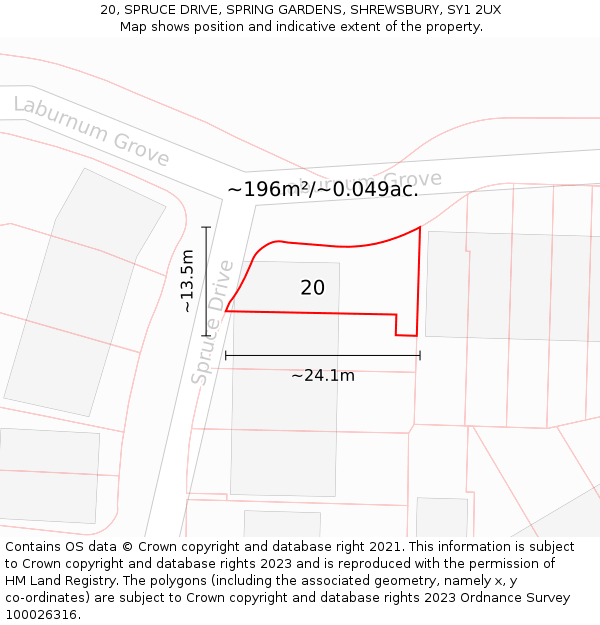 20, SPRUCE DRIVE, SPRING GARDENS, SHREWSBURY, SY1 2UX: Plot and title map
