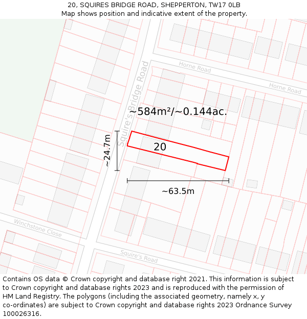 20, SQUIRES BRIDGE ROAD, SHEPPERTON, TW17 0LB: Plot and title map