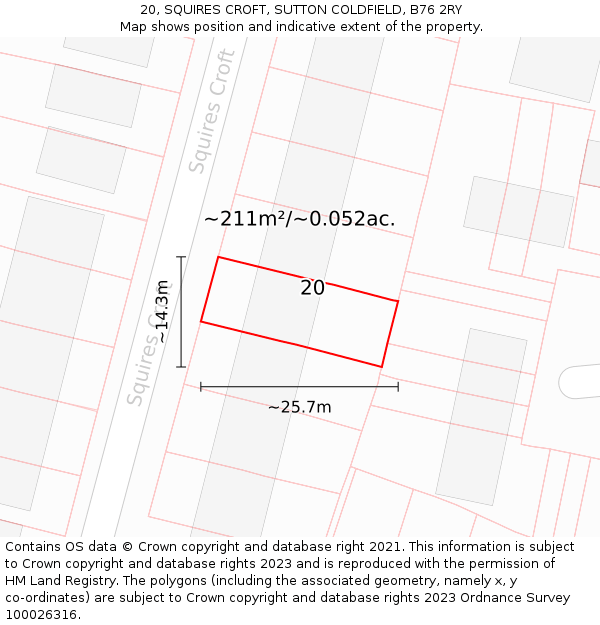 20, SQUIRES CROFT, SUTTON COLDFIELD, B76 2RY: Plot and title map
