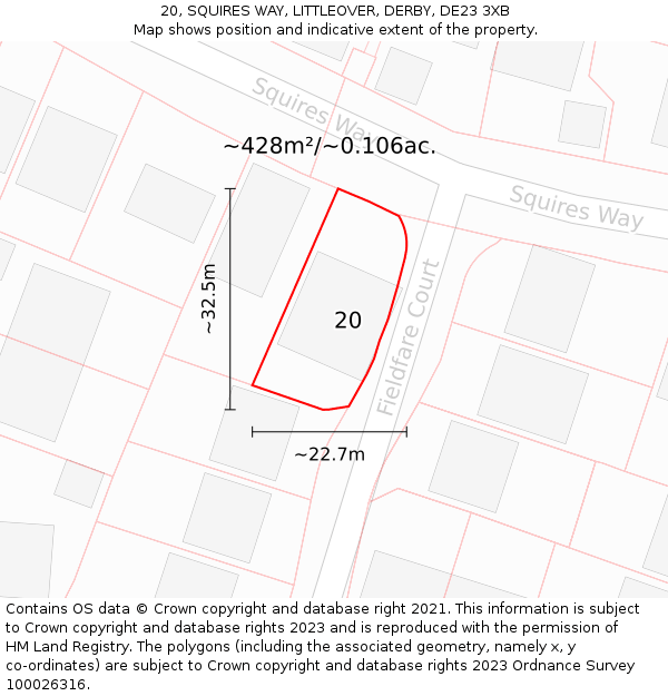 20, SQUIRES WAY, LITTLEOVER, DERBY, DE23 3XB: Plot and title map