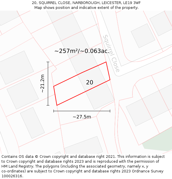 20, SQUIRREL CLOSE, NARBOROUGH, LEICESTER, LE19 3WF: Plot and title map