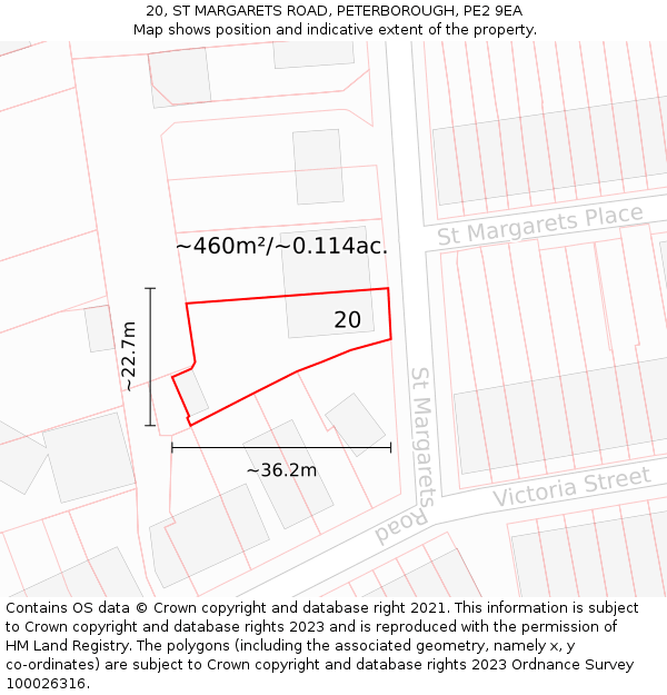 20, ST MARGARETS ROAD, PETERBOROUGH, PE2 9EA: Plot and title map
