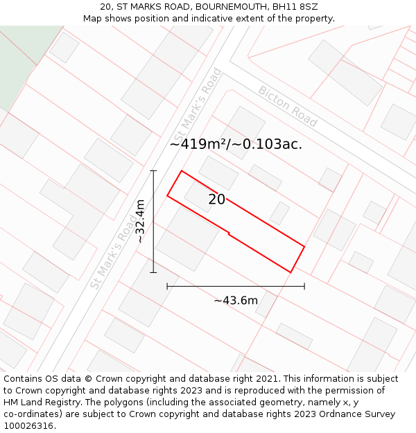 20, ST MARKS ROAD, BOURNEMOUTH, BH11 8SZ: Plot and title map
