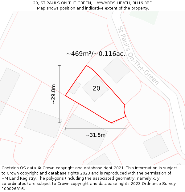20, ST PAULS ON THE GREEN, HAYWARDS HEATH, RH16 3BD: Plot and title map