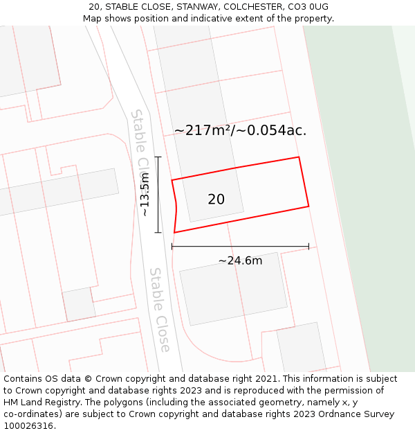 20, STABLE CLOSE, STANWAY, COLCHESTER, CO3 0UG: Plot and title map