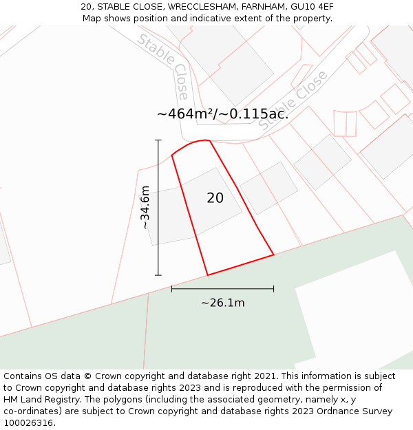 20, STABLE CLOSE, WRECCLESHAM, FARNHAM, GU10 4EF: Plot and title map