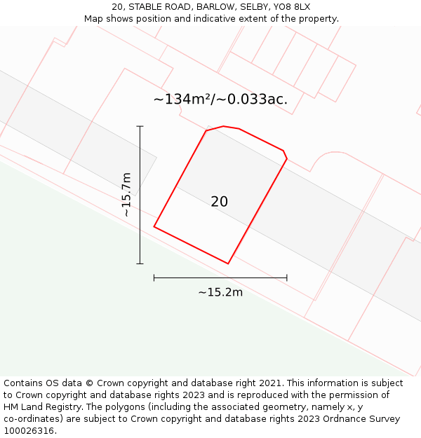 20, STABLE ROAD, BARLOW, SELBY, YO8 8LX: Plot and title map