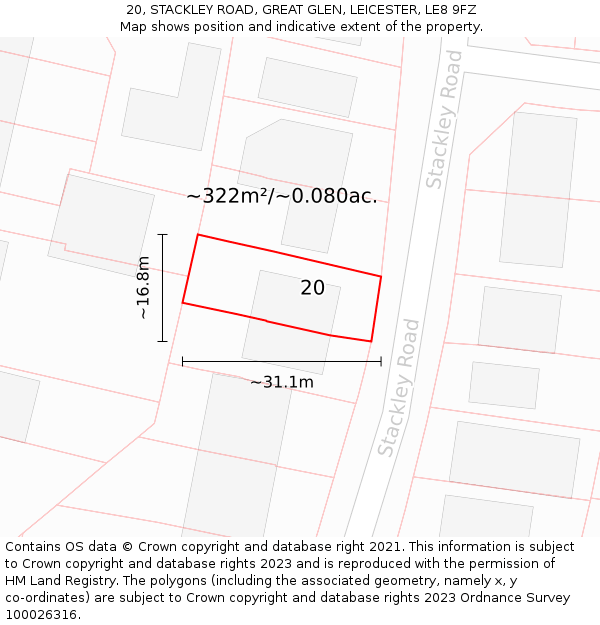 20, STACKLEY ROAD, GREAT GLEN, LEICESTER, LE8 9FZ: Plot and title map