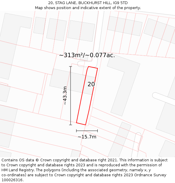 20, STAG LANE, BUCKHURST HILL, IG9 5TD: Plot and title map
