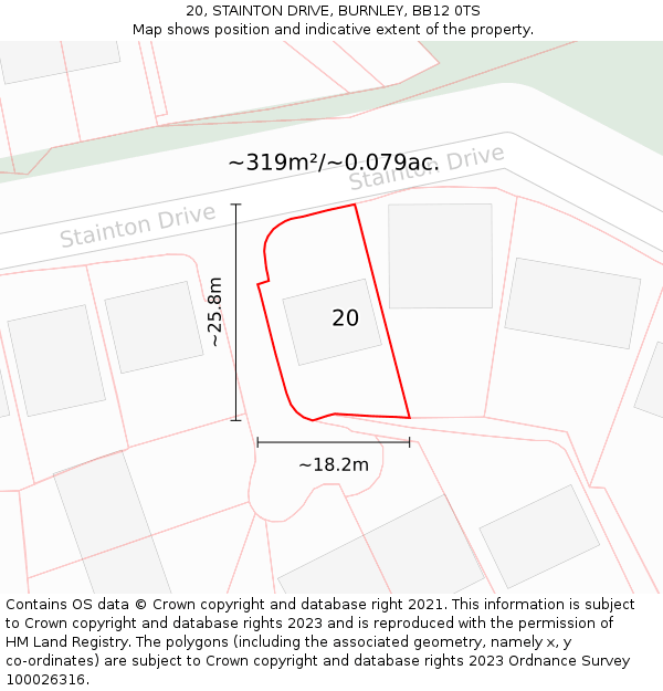 20, STAINTON DRIVE, BURNLEY, BB12 0TS: Plot and title map