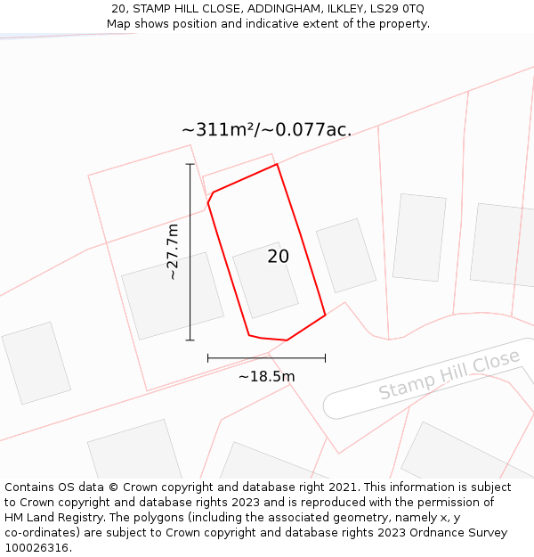 20, STAMP HILL CLOSE, ADDINGHAM, ILKLEY, LS29 0TQ: Plot and title map