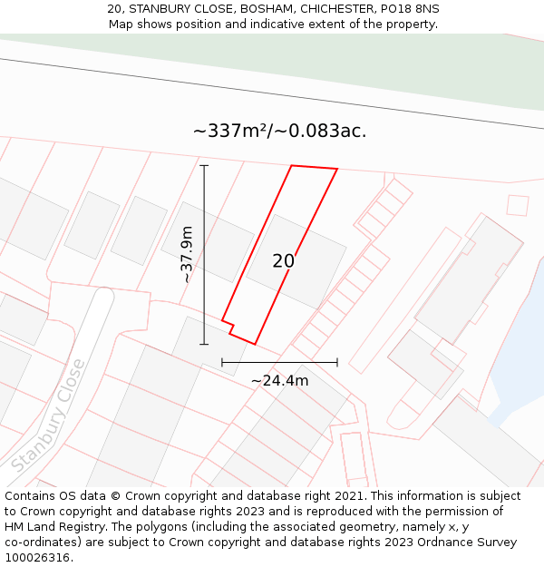20, STANBURY CLOSE, BOSHAM, CHICHESTER, PO18 8NS: Plot and title map