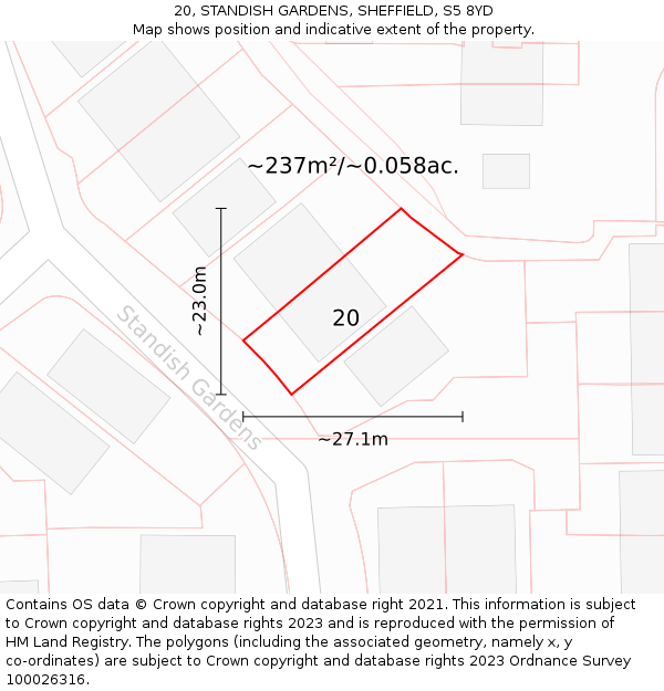 20, STANDISH GARDENS, SHEFFIELD, S5 8YD: Plot and title map