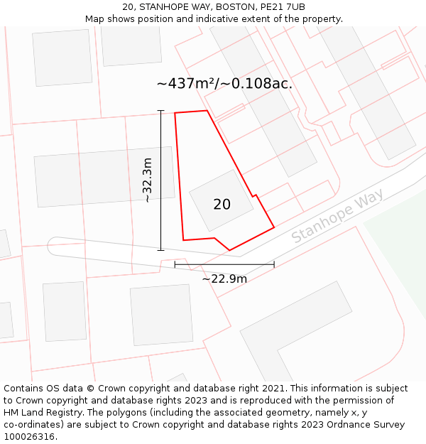20, STANHOPE WAY, BOSTON, PE21 7UB: Plot and title map