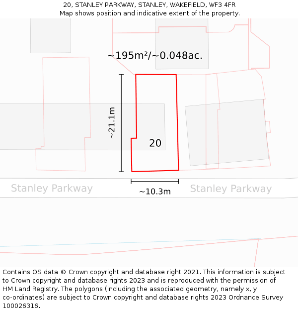 20, STANLEY PARKWAY, STANLEY, WAKEFIELD, WF3 4FR: Plot and title map