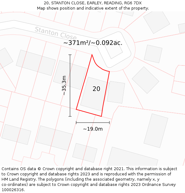 20, STANTON CLOSE, EARLEY, READING, RG6 7DX: Plot and title map