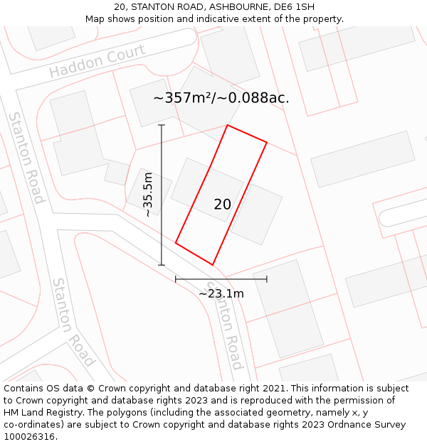 20, STANTON ROAD, ASHBOURNE, DE6 1SH: Plot and title map