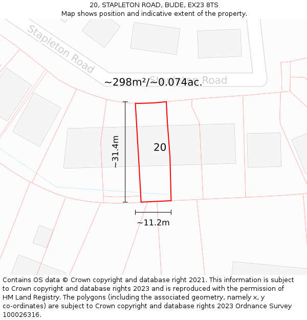 20, STAPLETON ROAD, BUDE, EX23 8TS: Plot and title map