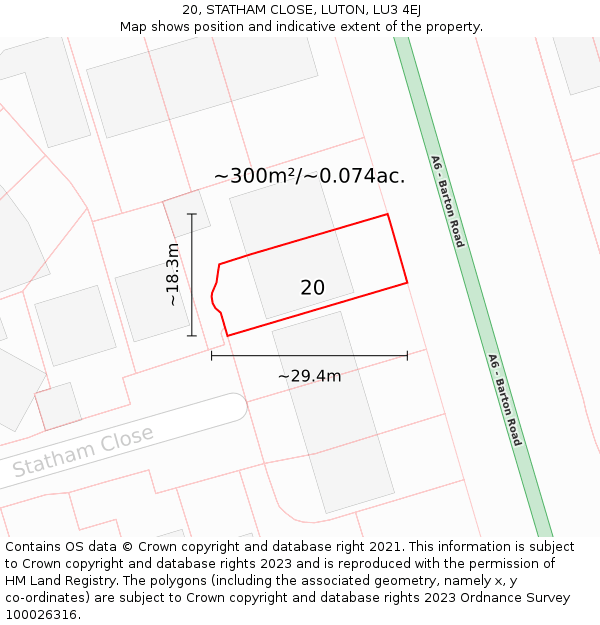 20, STATHAM CLOSE, LUTON, LU3 4EJ: Plot and title map