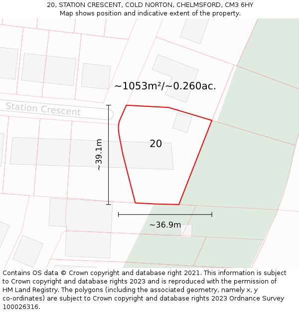 20, STATION CRESCENT, COLD NORTON, CHELMSFORD, CM3 6HY: Plot and title map