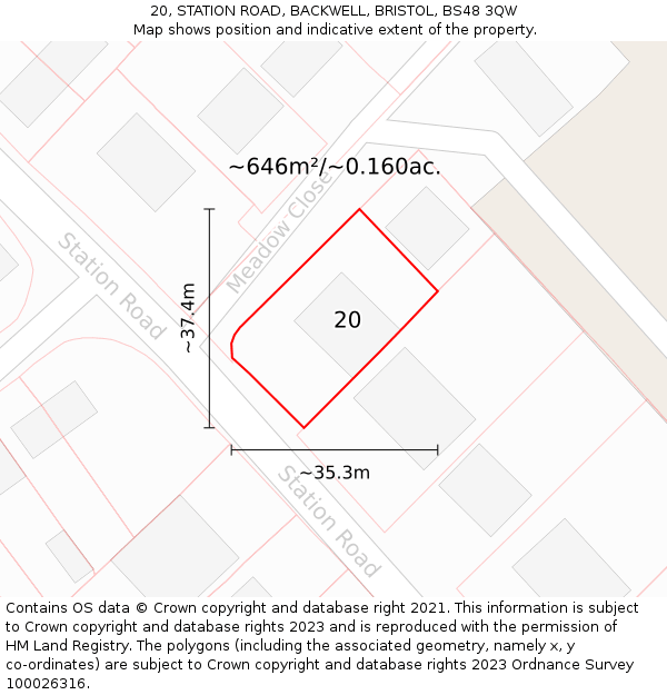 20, STATION ROAD, BACKWELL, BRISTOL, BS48 3QW: Plot and title map