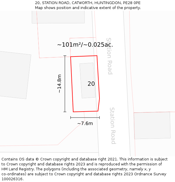 20, STATION ROAD, CATWORTH, HUNTINGDON, PE28 0PE: Plot and title map
