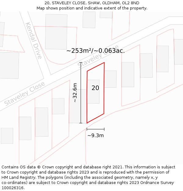 20, STAVELEY CLOSE, SHAW, OLDHAM, OL2 8ND: Plot and title map