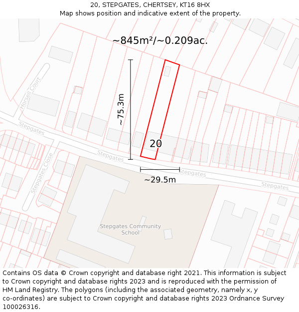 20, STEPGATES, CHERTSEY, KT16 8HX: Plot and title map