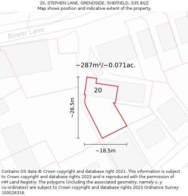 20, STEPHEN LANE, GRENOSIDE, SHEFFIELD, S35 8QZ: Plot and title map