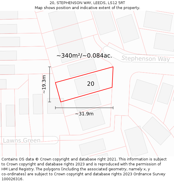 20, STEPHENSON WAY, LEEDS, LS12 5RT: Plot and title map