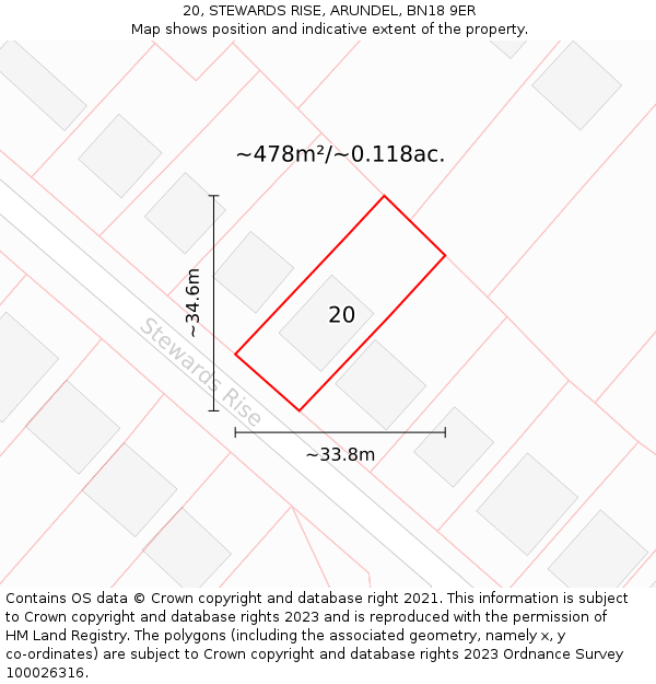 20, STEWARDS RISE, ARUNDEL, BN18 9ER: Plot and title map