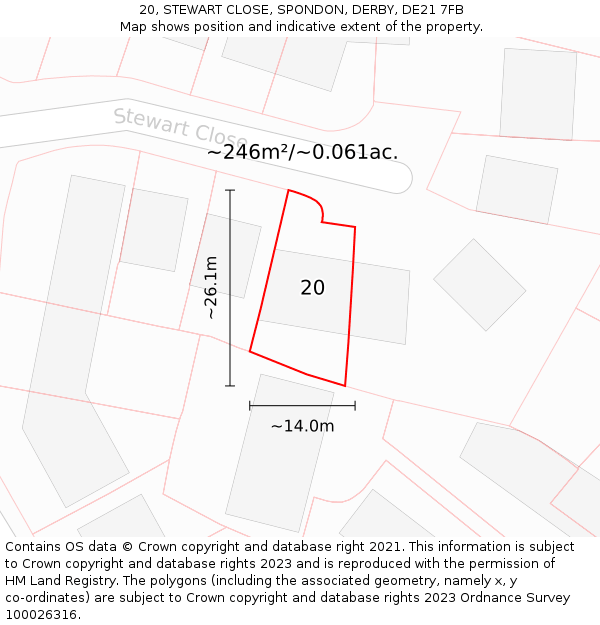 20, STEWART CLOSE, SPONDON, DERBY, DE21 7FB: Plot and title map