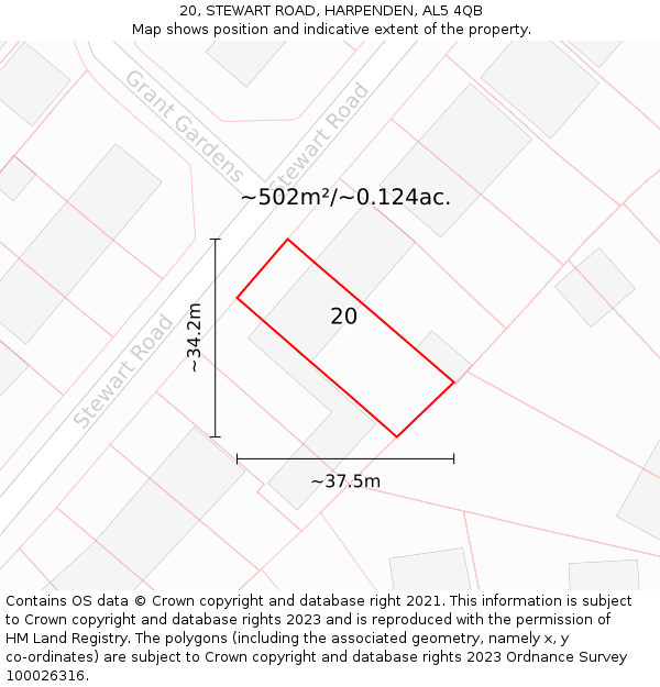 20, STEWART ROAD, HARPENDEN, AL5 4QB: Plot and title map