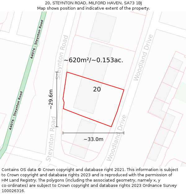 20, STEYNTON ROAD, MILFORD HAVEN, SA73 1BJ: Plot and title map