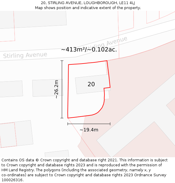 20, STIRLING AVENUE, LOUGHBOROUGH, LE11 4LJ: Plot and title map