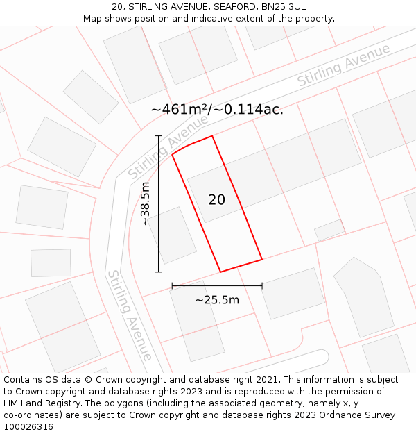 20, STIRLING AVENUE, SEAFORD, BN25 3UL: Plot and title map