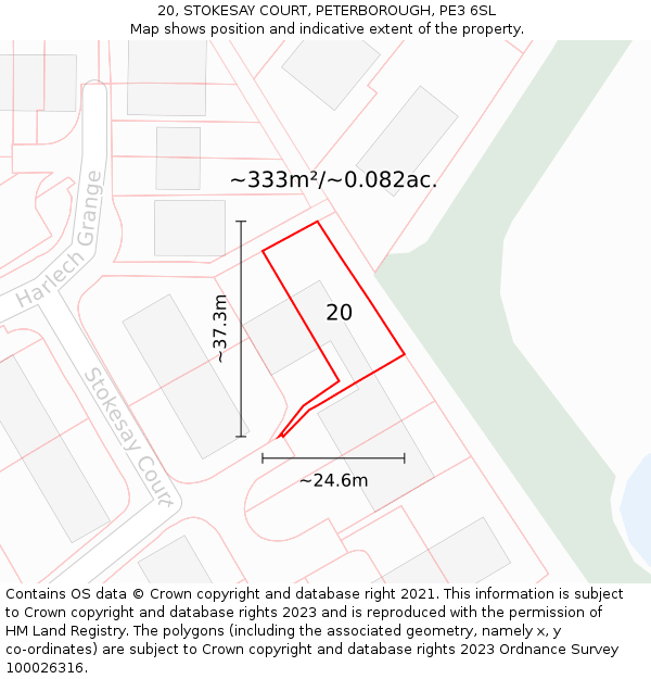 20, STOKESAY COURT, PETERBOROUGH, PE3 6SL: Plot and title map
