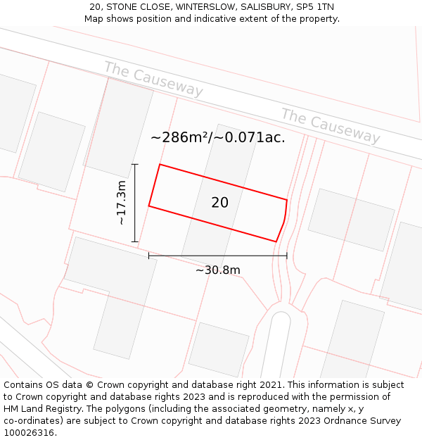 20, STONE CLOSE, WINTERSLOW, SALISBURY, SP5 1TN: Plot and title map