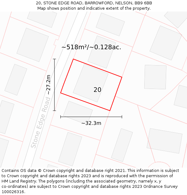 20, STONE EDGE ROAD, BARROWFORD, NELSON, BB9 6BB: Plot and title map
