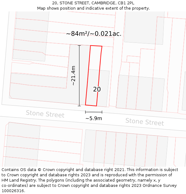 20, STONE STREET, CAMBRIDGE, CB1 2PL: Plot and title map