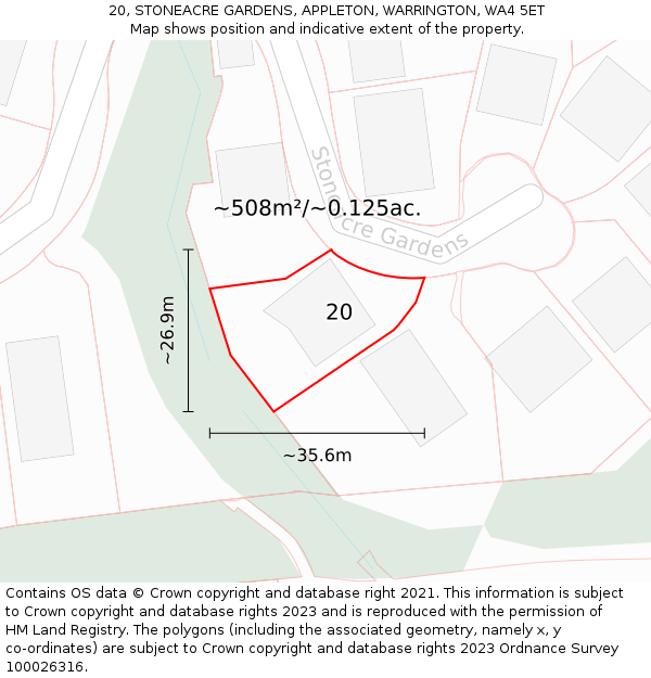 20, STONEACRE GARDENS, APPLETON, WARRINGTON, WA4 5ET: Plot and title map