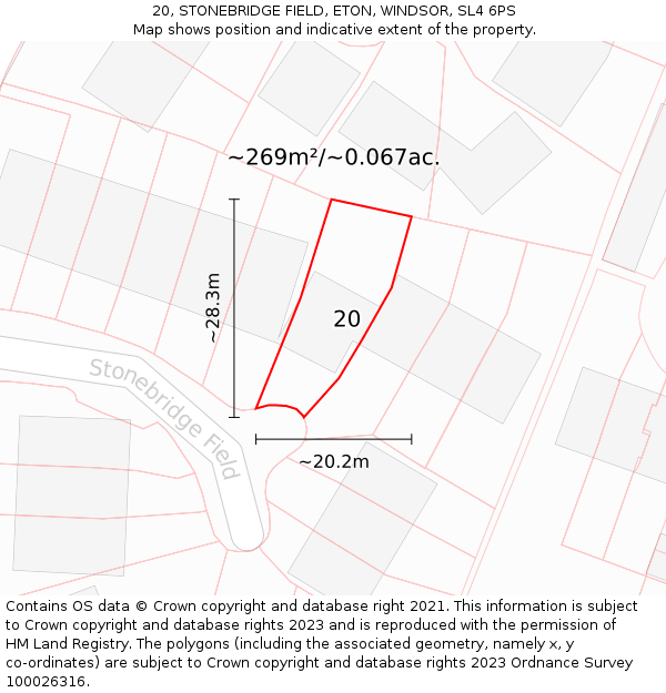 20, STONEBRIDGE FIELD, ETON, WINDSOR, SL4 6PS: Plot and title map